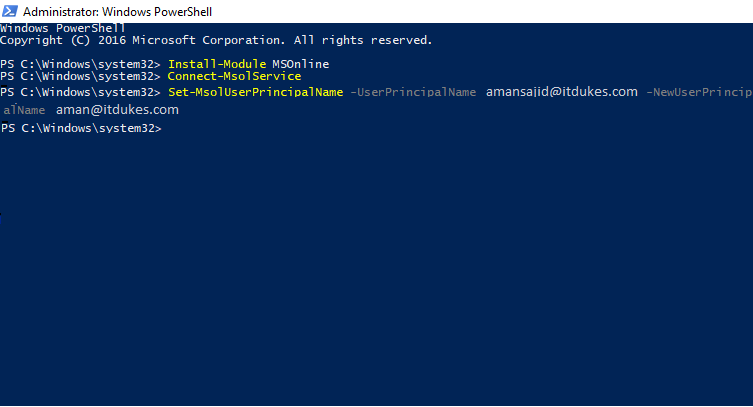 Change Username & Email Address in office 365 with Powershell IT-Dukes